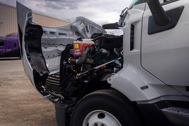Heavy truck engine service scene